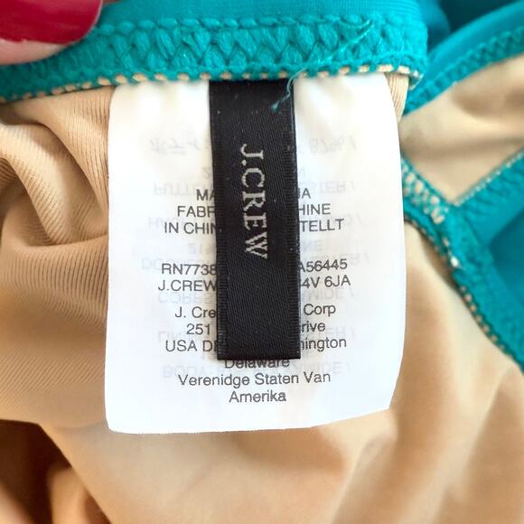 J. Crew Ruched V Neck One Piece Swimsuit In Teal Blue Green Size 8 Long Torso - Picture 8 of 10